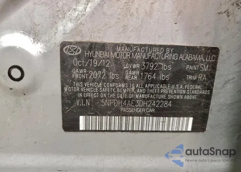 2013 Hyundai Elantra Gls из США, поврежденный, VIN 5NPDH4AE3DH242284